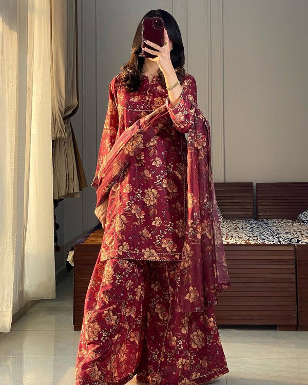 Gloura1 – Maroon Poly Lawn 3PC